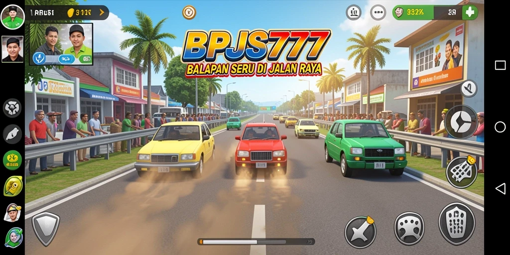 Tampilan utama gameplay BPJS777 dengan balapan seru di lintasan.
