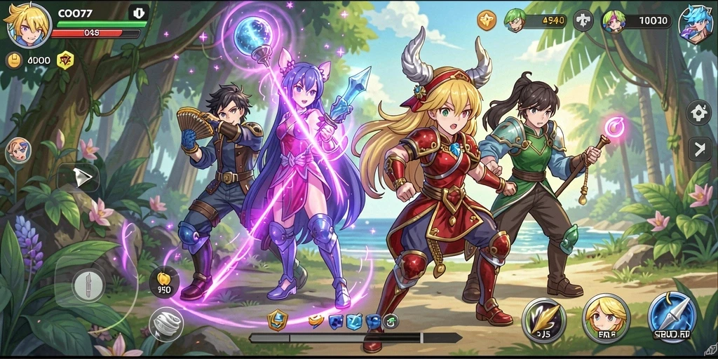 Menampilkan karakter anime beraksi dalam petualangan seru.