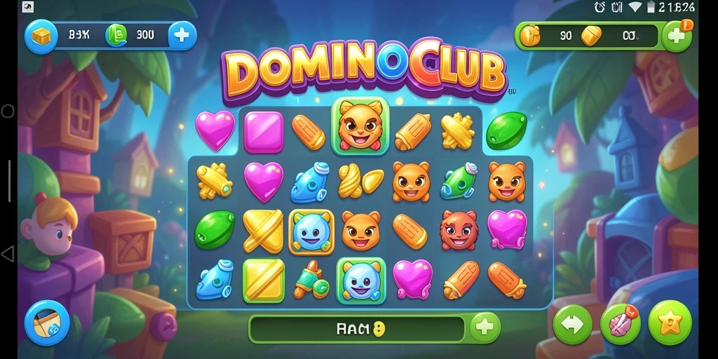 Screenshot gameplay seru dari DOMINOCLUB dengan elemen Match-3.