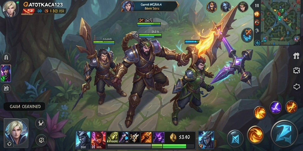 Tangkapan layar gameplay seru di GATOTKACA123 memperlihatkan aksi MOBA yang mendebarkan.
