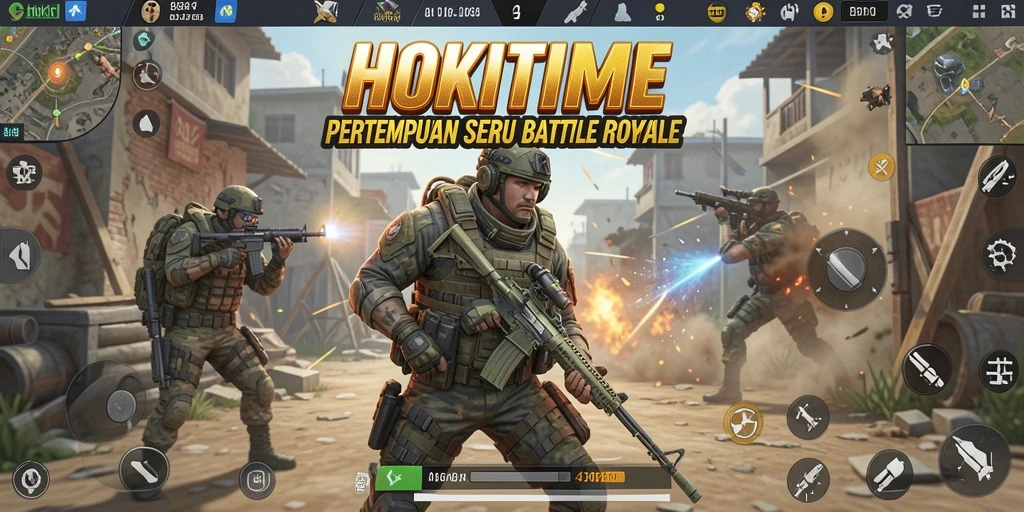 Screenshot HOKITIME menampilkan aksi mendebarkan dalam pertandingan Battle Royale.