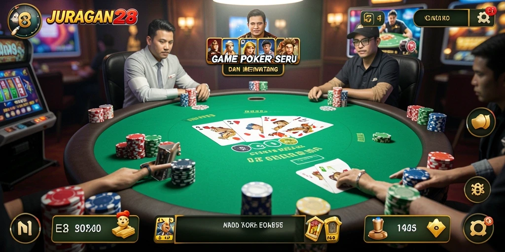Tampilan gameplay seru JURAGAN28 yang penuh tantangan poker.